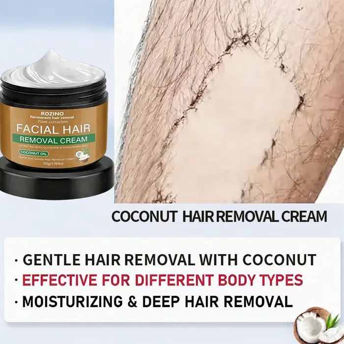Crème dépilatoire à l'huile de noix de coco, rafraîchissante, douce et non irritante, épilation rapide en 5 minutes, indolore, propre et complète sans résidus, adaptée pour l'épilation des lèvres, des