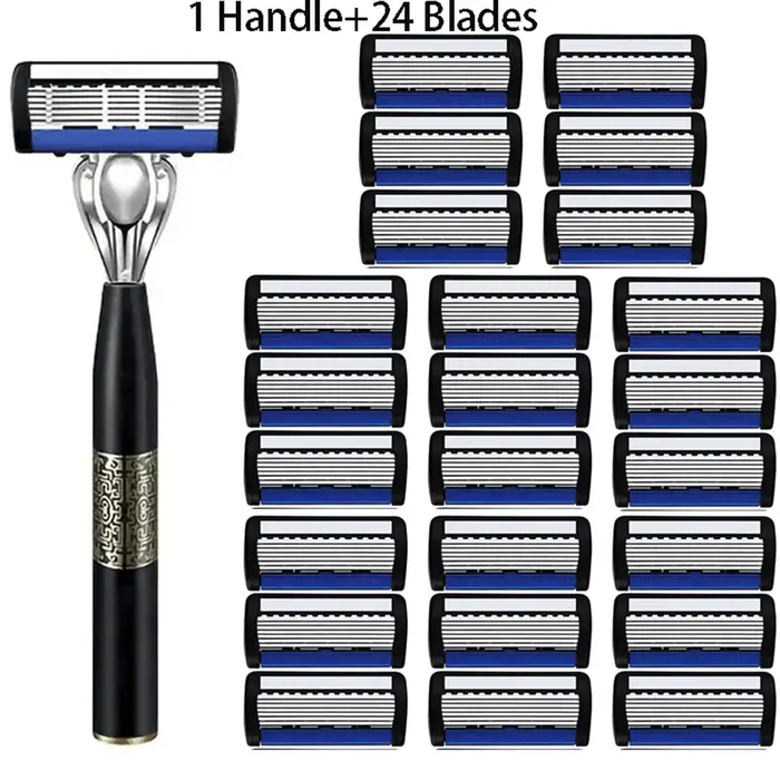 Rasoir manuel pour hommes, lavable, ordinaire, pour barbe et barbe, 6 couches, lame en acier inoxyda