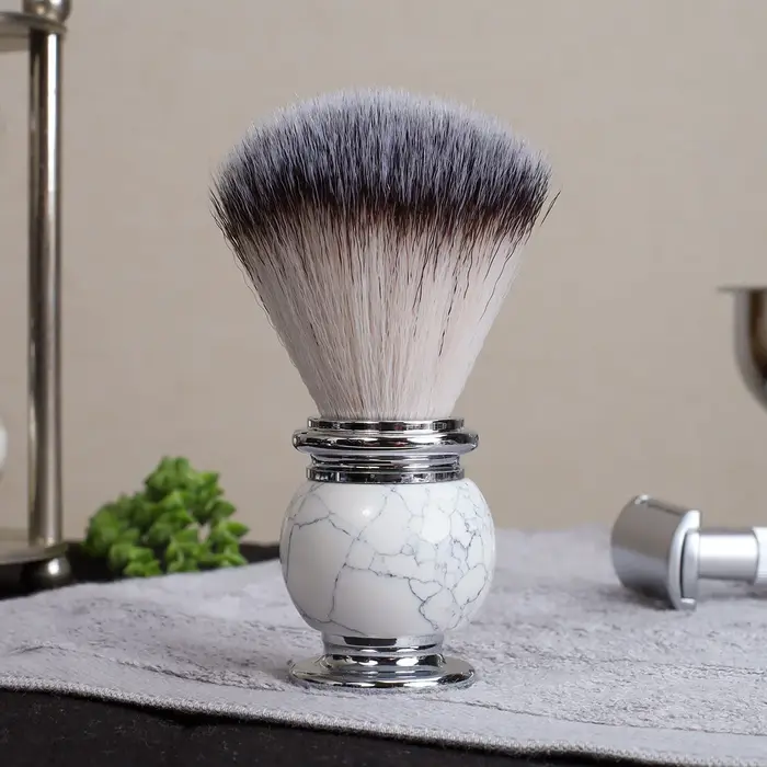 IRAZOR – brosse de rasage pour hommes, avec manche en pierre naturelle, pour barbe lisse et poils du