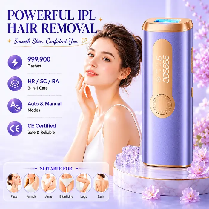 Appareil d'épilation IPL à 9 niveaux avec refroidissement par glace, épilateur laser à domicile pour