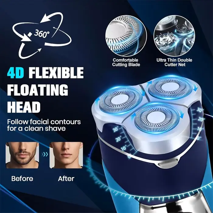 Rasoir électrique 2 en 1 pour homme avec tête flottante 3D | Chargeur Type-C
