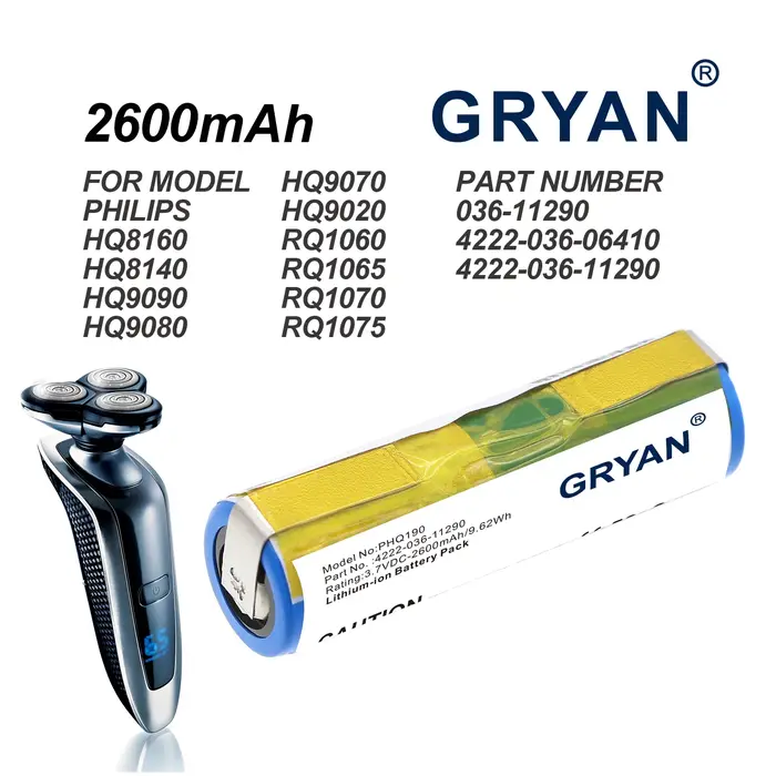 Batterie de remplacement RQ12 2600mAh pour rasoirs Philips RQ1250 RQ1260 RQ1280 RQ1290 RQ1150X RQ1160X RQ1180X RQ1185 RQ1050 RQ1060
