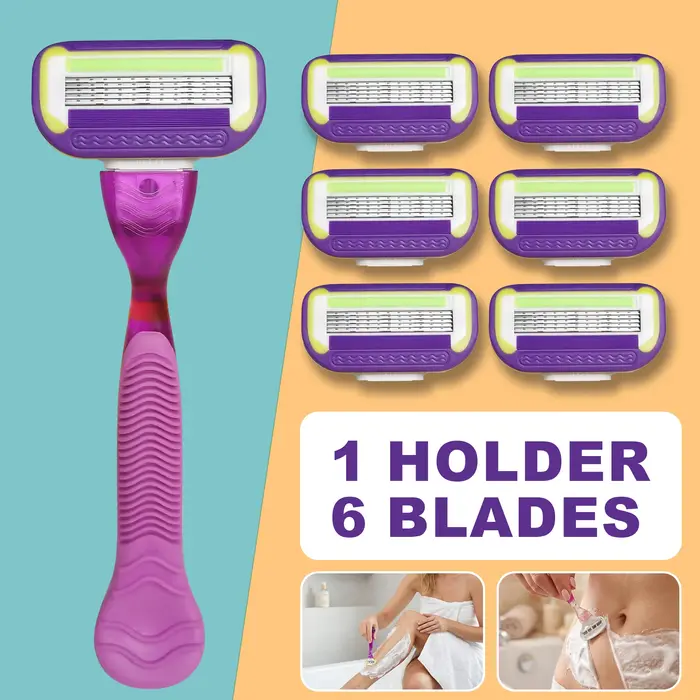 Kit de rasoir de sécurité pour femmes à 5 lames – 1 manche + 6/12/18 cartouches de rechange, pour un