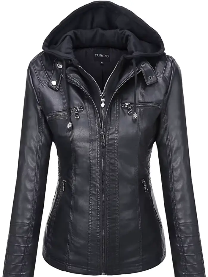 Veste en cuir à capuche ensemble deux pièces
