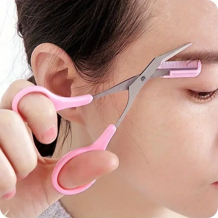 Ciseaux de précision pour sourcils professionnels avec peigne intégré, en acier inoxydable, antidérapants, outil de beauté pour hommes et femmes