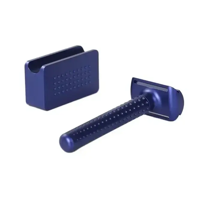 Yaqi Sputnik couleur bleu foncé aluminium hommes rasoir de sécurité et support objets de collection cadeau petit ami