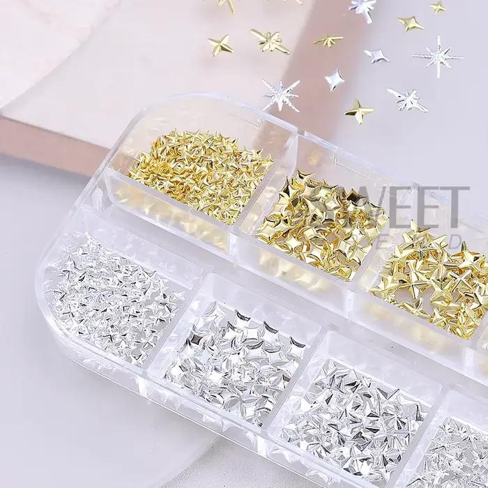 12 grilles or argent étoiles breloque pour ongles 3D métal Rivet étoile Nail Art décoration Y2K Styl