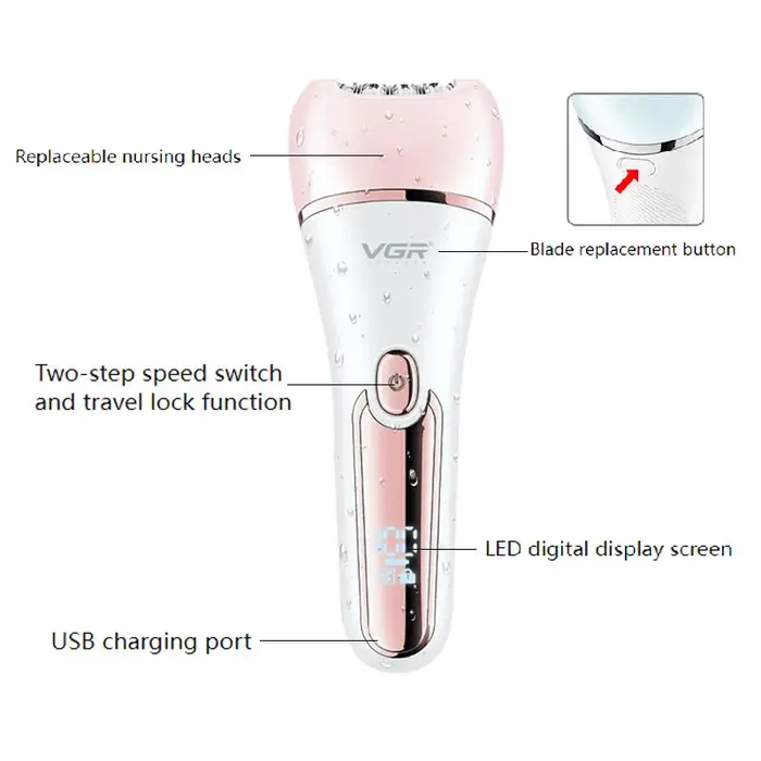VGR électrique femmes épilateur femme rasoir jambe corps épilation lèvre menton dépilatoire dame Bikini tondeuse