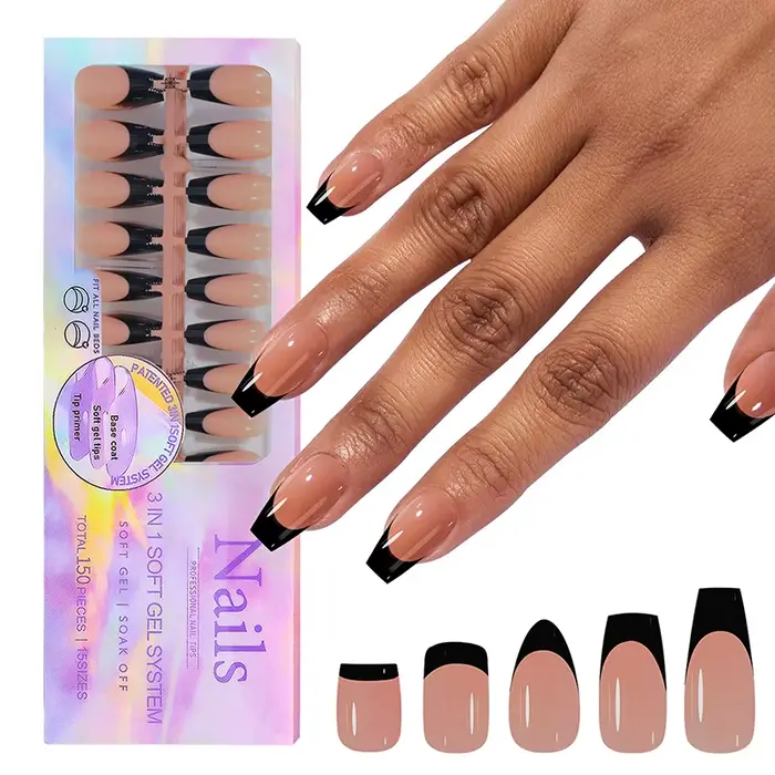 150 pièces/boîte pointes de Gel français presse sur les ongles noir café amande ongles 15 tailles fa