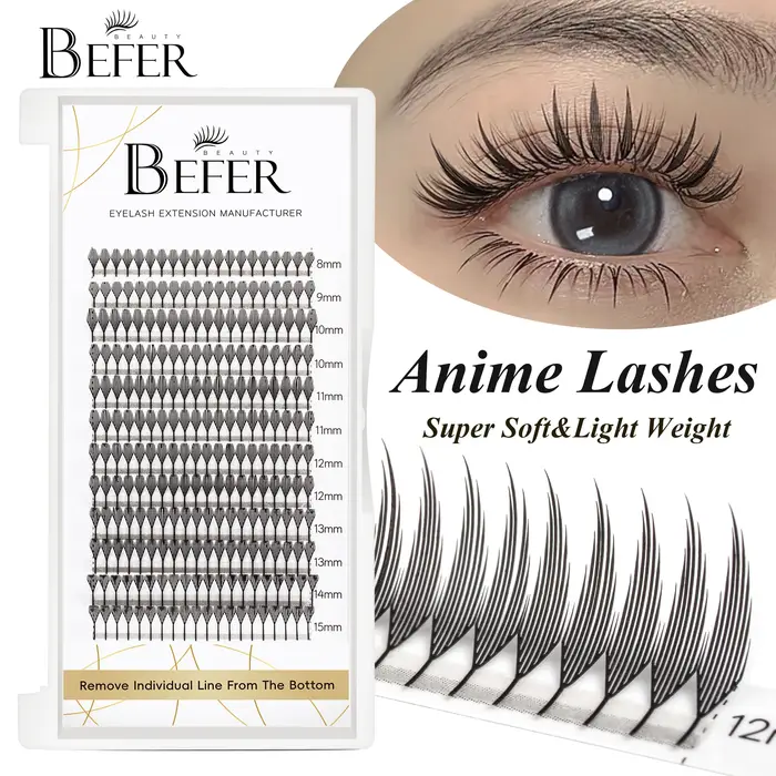 Befer Beauty-Extensions de Cils à Boucles C/D, 240 Grappes, Style Manga, Plume, Flora, Cat Eye, 8-15
