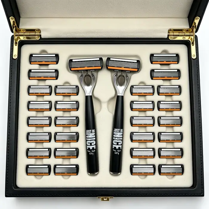Ensemble de rasoirs de sécurité manuels pour hommes, avec lames en acier inoxydable à 6 couches et bande lubrifiante à l'aloe vera | parfait comme cadeau.