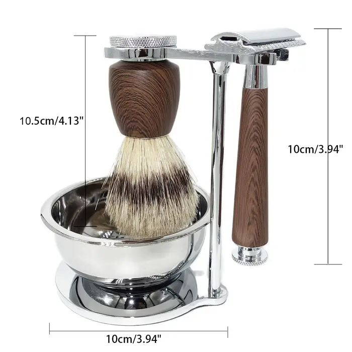 Kit de rasage classique iRAZOR 4 pièces pour homme, rasoir de sécurité à double tranchant, ensemble cadeau, accessoires de barbier vintage pour homme