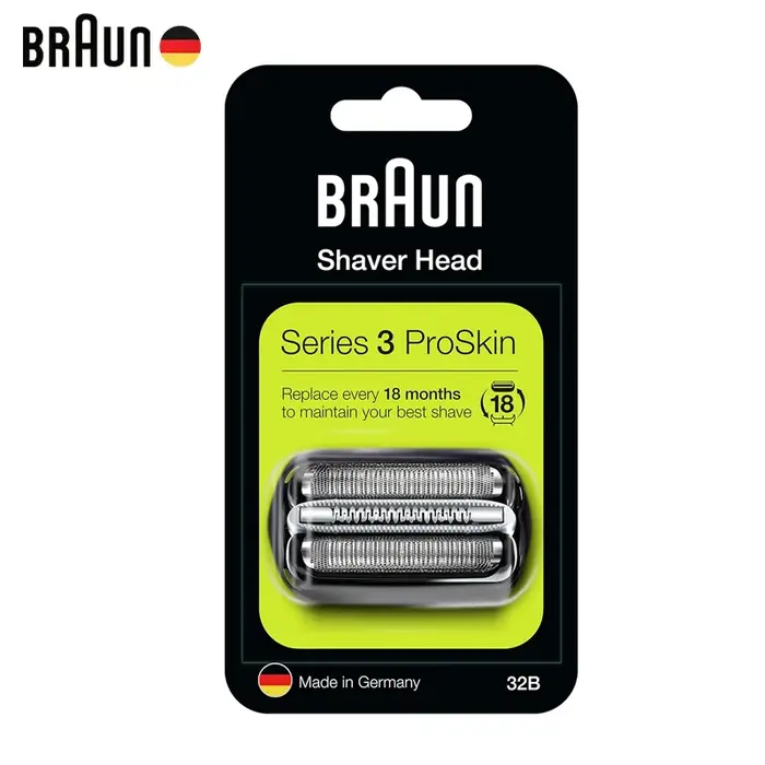 Tête de rasoir électrique Braun 32B pour homme, coupe-feuille, cassette noire, lame de rechange pour