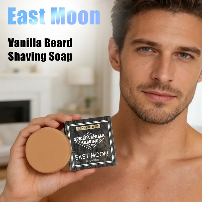 Savon à raser parfum vanille : Apaise l'inconfort de la rasage, mousse riche, glisse douce, adoucit 