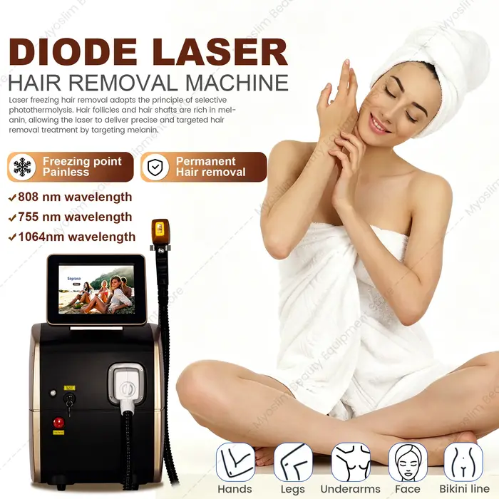 Appareil professionnel d'épilation au laser diode 808nm à 10 barres avec tête de refroidissement pour épilation complète du corps et des aisselles, salon de beauté
