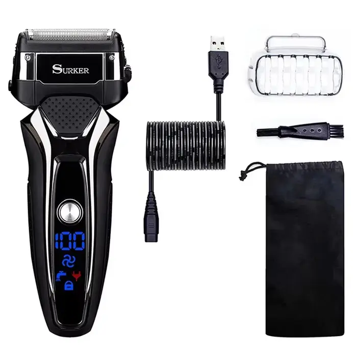 Rasoir électrique Rechargeable sec et humide pour hommes, pour barbe faciale, système à 3 lames, lav