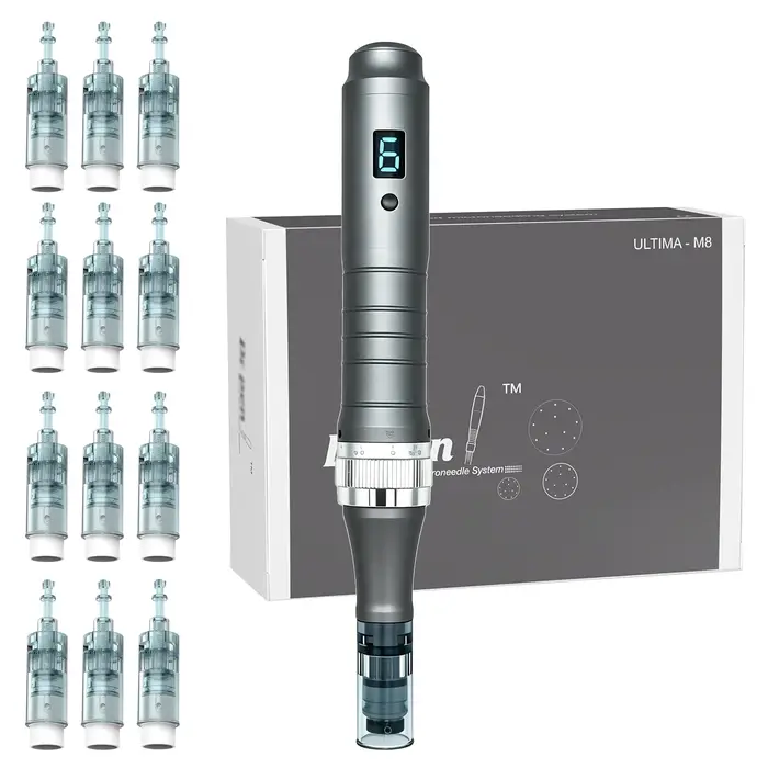 Stylo de Microneedling Professionnel Automatique M8, Kit Dermapen pour Soins de la Peau avec 22 Aigu