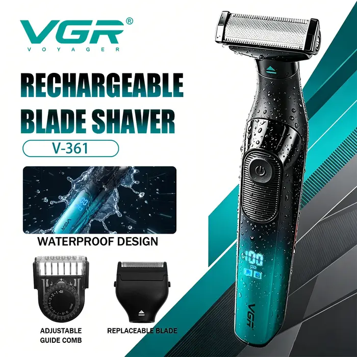 VGR rasoir homme rasoir électrique hommes rasoir electrique homme rasoir Rasoir électrique Portable Tondeuse double face Machine à raser Écran LED Tondeuse à barbe Verrouillage voyage Rasoir pour homm