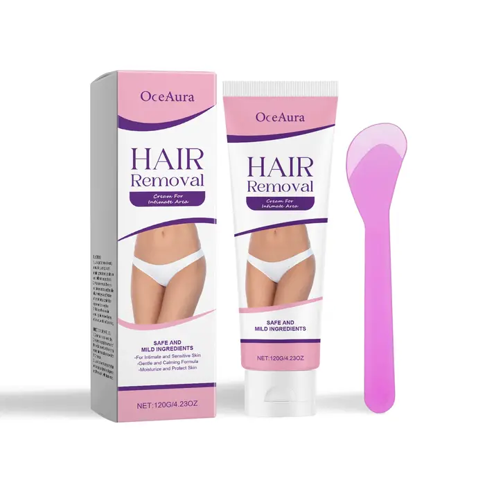 Crème dépilatoire OceAura pour les zones intimes, le bikini, les jambes, les bras, hydratante au beu