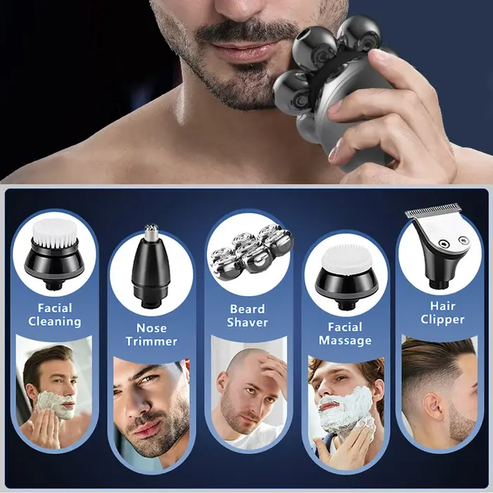 Rasoir électrique 7D flottant coupe tête Base charge Portable hommes tondeuse à barbe