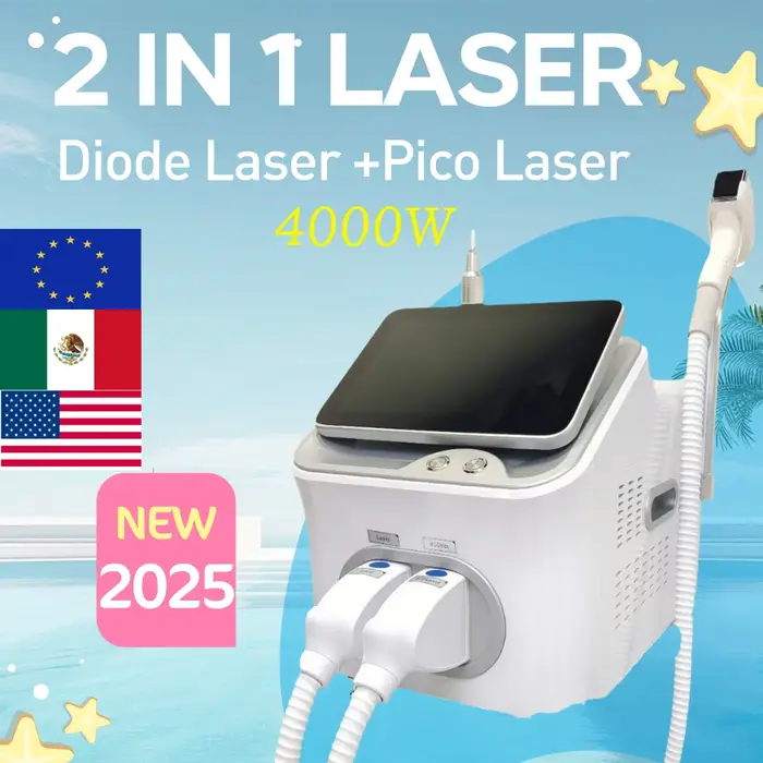 Professionnel 2 en 1 Diode Laser 4000w 4 vagues 808nm Machine d'épilation picoseconde Qswitch ND YAG 1064NM