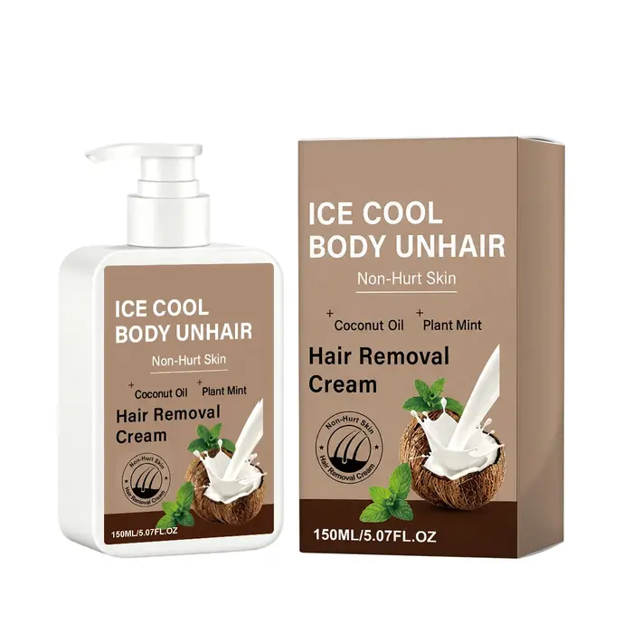 Crème dépilatoire pour le corps, pour les jambes, les bras, les aisselles, à l'huile de noix de coco, hydratante, non irritante, indolore, à la menthe glacée, 150 ml