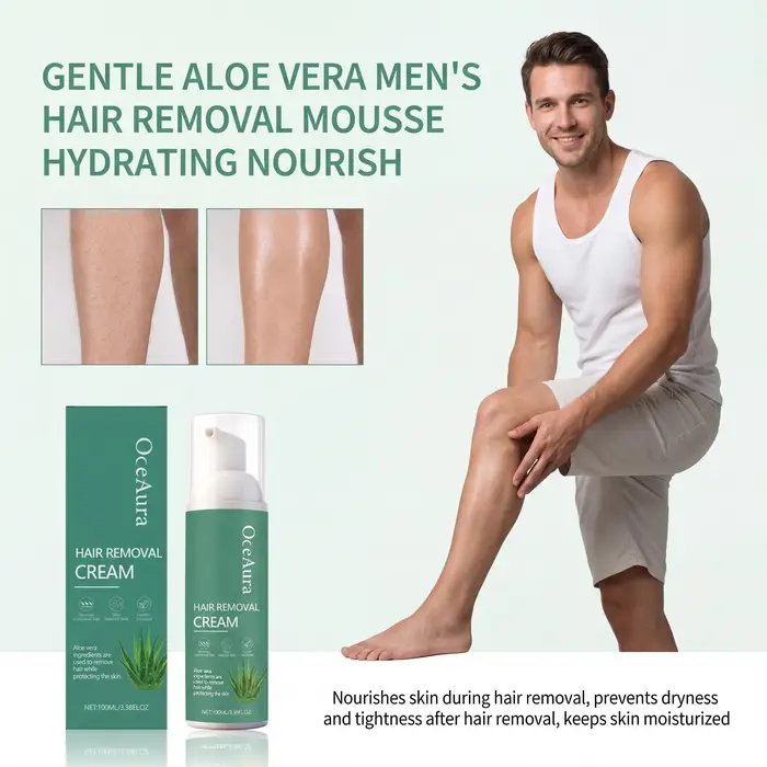 Crème dépilatoire indolore pour hommes, mousse à action rapide, douce, pour les bras, les jambes, la poitrine, les zones intimes, apaise les rougeurs et l'inconfort