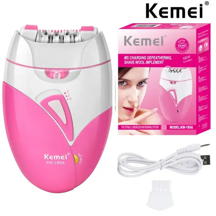Épilateur électrique Kemei KM-189A pour femmes, machine rechargeable pour l'épilation des aisselles,