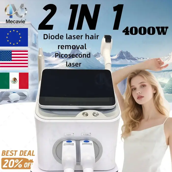 FAC 2in1 4000W Machine d'épilation indolore 755 808 940 1064nm 4 longueurs d'onde Diode Laser ND picoseconde détatouage glace