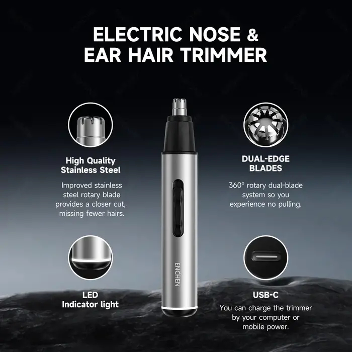 ENCHEN EN001 tondeuse professionnelle pour nez et oreilles avec tête coupée en acier inoxydable