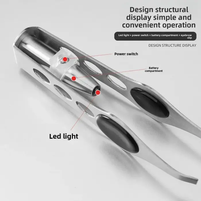 1 pièce - Outil professionnel d'épilation des sourcils - Pince à épiler en acier inoxydable avec lumière LED