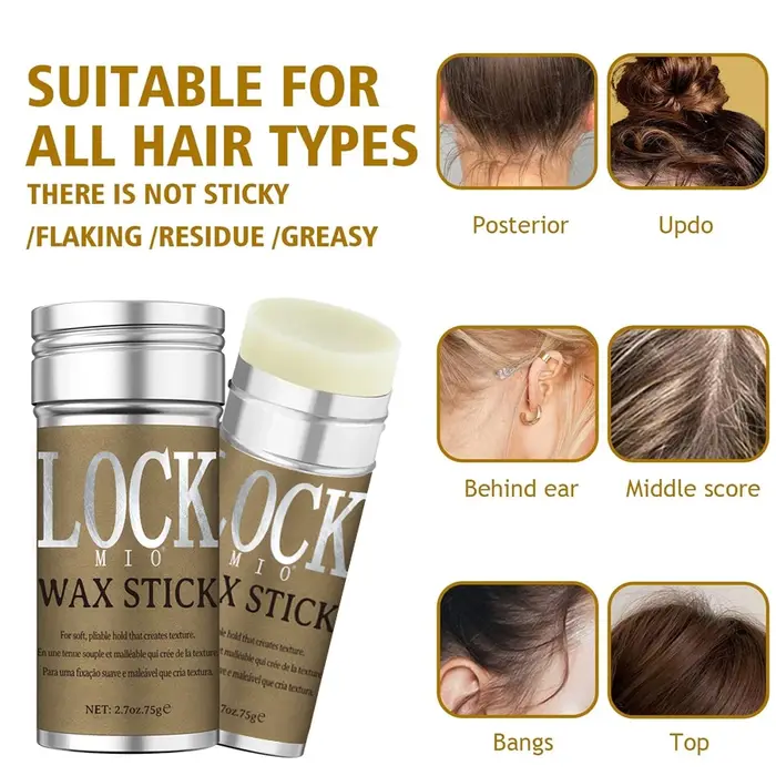LOCKMIO bâton de cire huile de noix de coco naturelle hydrate adoucir lissage style flyaway contrôle des bords des cheveux forte tenue longue durée