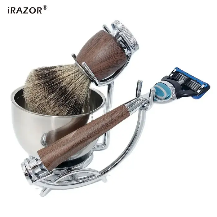 Kit de rasage professionnel KT5 avec brosse blaireau naturelle