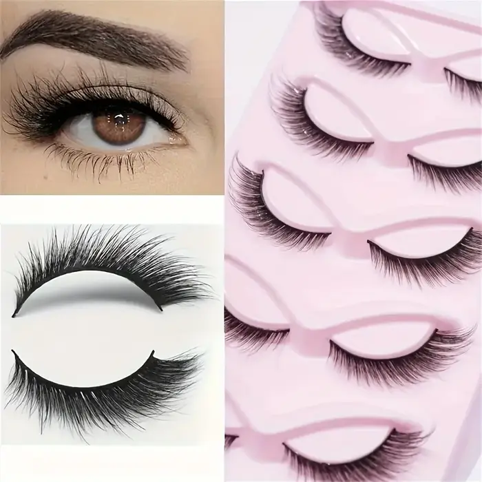 5 paires de faux cils aspect naturel, yeux de chat en vison moelleux et yeux de renard, poils fins, 