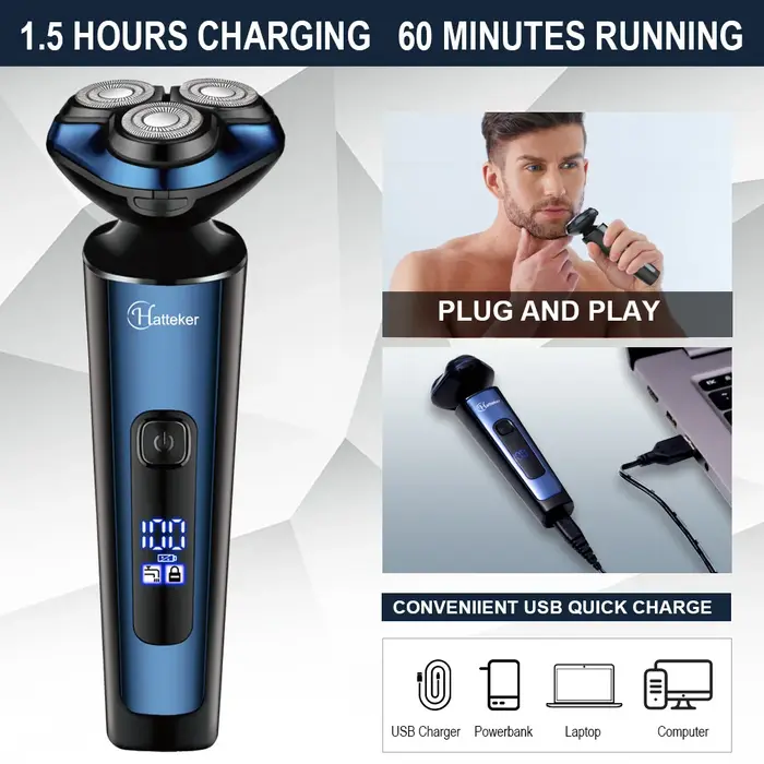 Rasoir électrique rotatif HATTEKER pour homme