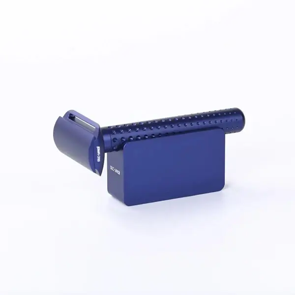 Yaqi Sputnik – rasoir et support de sécurité en aluminium pour hommes, couleur bleu foncé, avec écart de lame de 1.25mm, diamètre de la poignée de 13.5MM et longueur de 833.5mm