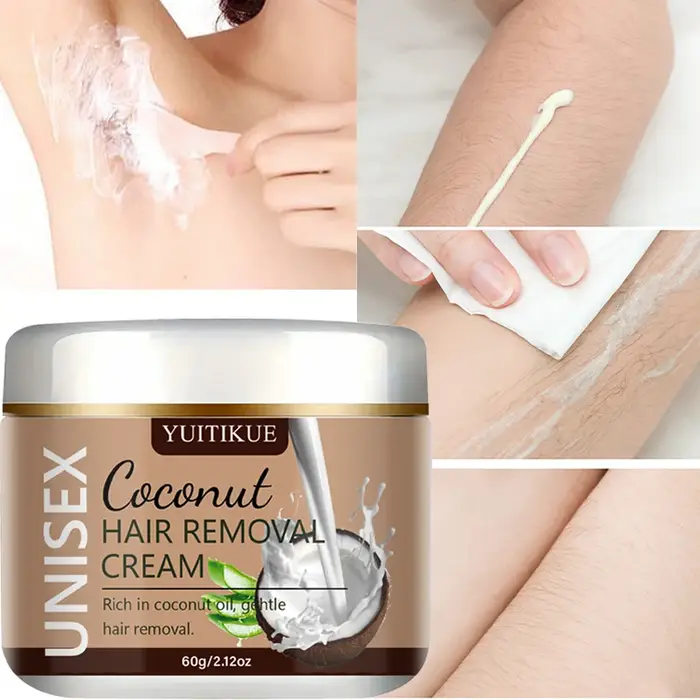 Crème dépilatoire à la noix de coco unisexe YUITIKUE - Dissout les racines des poils, sans bourrelet