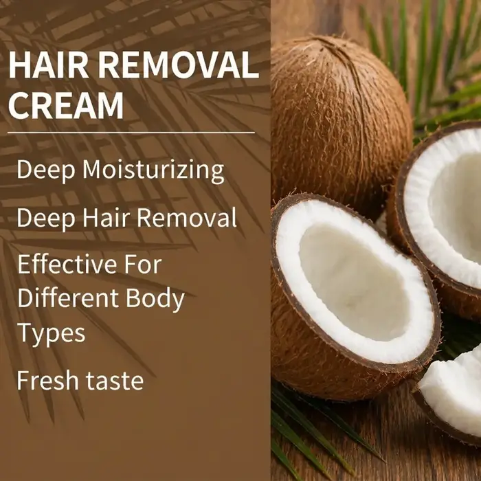 Crème dépilatoire à l'huile de noix de coco, rafraîchissante, douce et non irritante, épilation rapide en 5 minutes, indolore, propre et complète sans résidus, adaptée pour l'épilation des lèvres, des