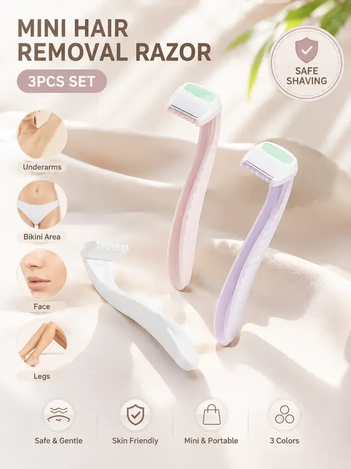 Mini Rasoir Portable Épilateur 3 Couleurs Sûr et Doux pour Zone Bikini