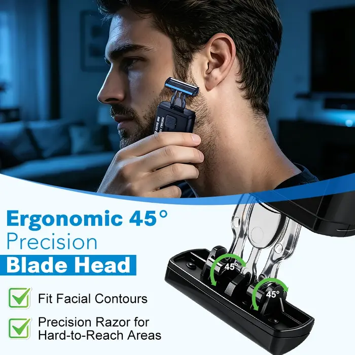 Rasoir Manuel avec Tête Rétractable Coulissante, Rasoir de Sécurité à 6 Lames pour Hommes, Portable pour Voyage Déplacement Professionnel, Poignée Ergonomique, Tête Remplaçable