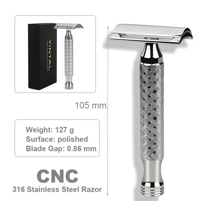 Rasoir de sécurité à double tranchant en acier inoxydable CNC 316, rasoir manuel en métal pour homme