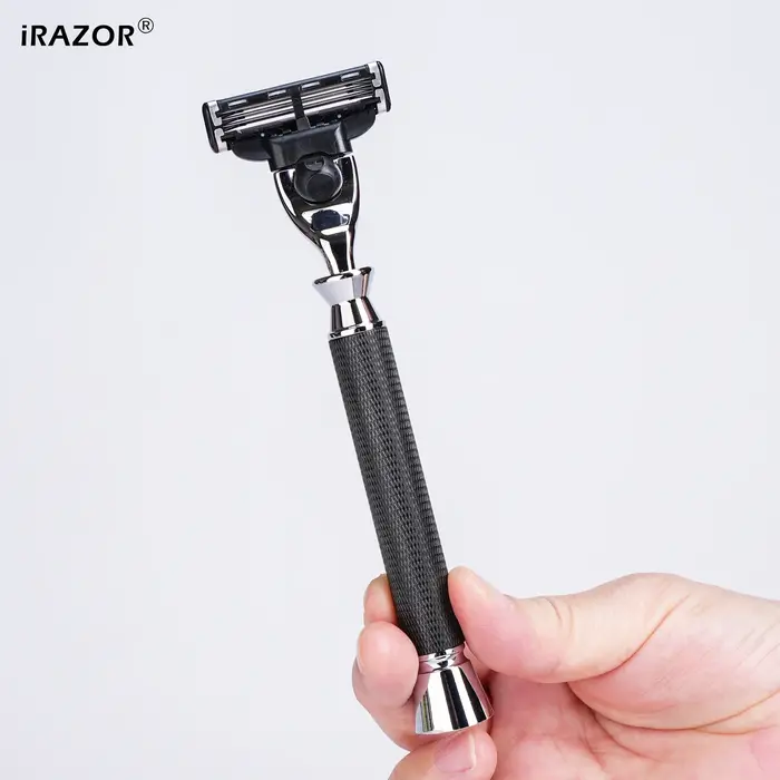 IRAZOR Rasoir manuel pour homme avec manche antidérapant texturé noir compatible avec la cartouche de lame Mach 3 pour un rasage fluide