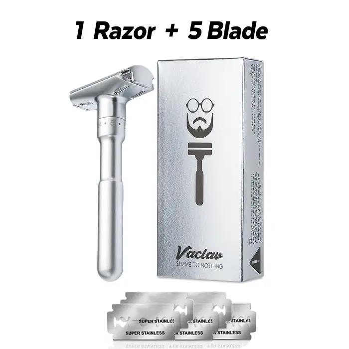 Vaclav Rasoir classique de sécurité réutilisable en acier inoxydable pour hommes Lames remplaçables Rasage du visage