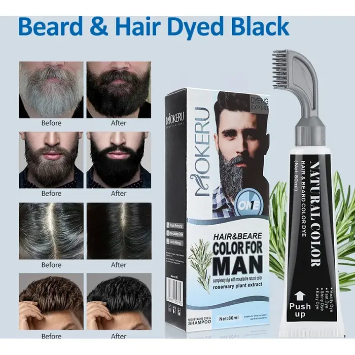 Crème de teinture pour barbe noire de 2 Minutes avec peigne