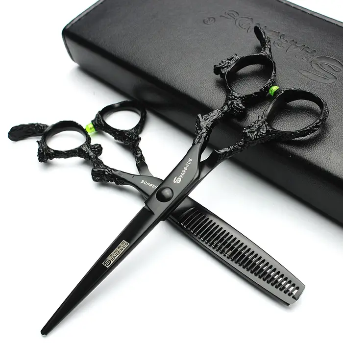 Sharonds-Ciseaux de Coupe Professionnels en Acier 440c, 6/7/8 Argent, Manche Dragon Noir, pour Salon