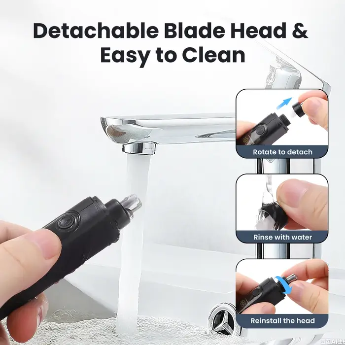 Tondeuse électrique pour le nez et les hommes et femmes, affichage numérique 360 ° Machine rotative nez oreille cheveux enlever rasoir lame détachable