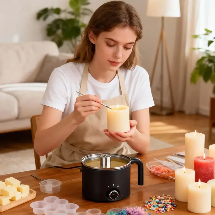 Pot à cire électrique en acier inoxydable de 1,5 L, grand format, antiadhésif, pour la fabrication de bougies