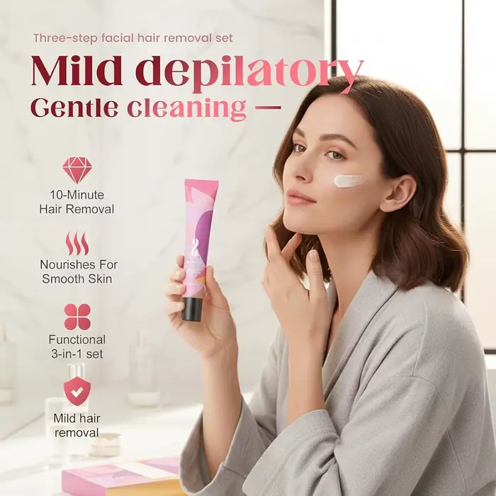 Nouveau Kit Crème Dépilatoire Visage 2026 – Épilateur Doux et Indolore pour Peaux Sensibles avec Gel Apaisant et Lotion Hydratante