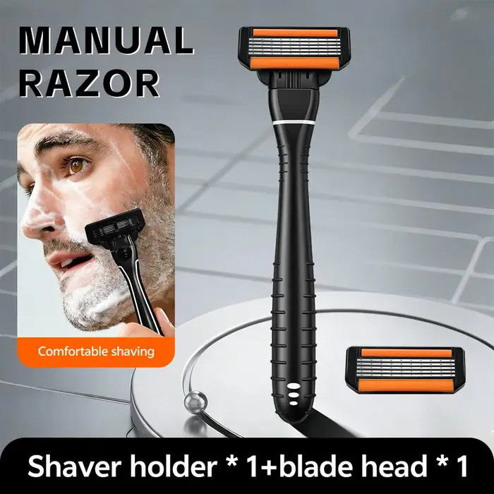 Rasoir Manuel Homme 5 Lames, 1 Manche + 1 Tête de Rasage, Rasage Confortable