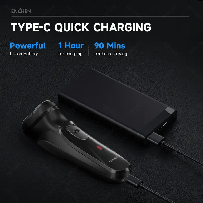 ENCHEN Blackstone Électrique Rasoir Rotatif pour Hommes 3D Flottant Lame Lavable Type-c USB Rechargeable Rasage Barbe Machine